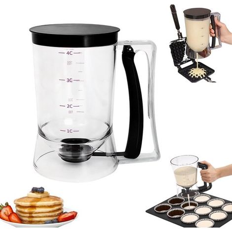 Doseur à pâte à crêpes - Doseur en forme d'entonnoir - Poignée souple et graduations - Noir - 18,5 cm x 11,4 cm - Idéal pour crêpes, cupcakes, gaufres et muffins - Accessoires de pâtisserie - Noir (1/5)