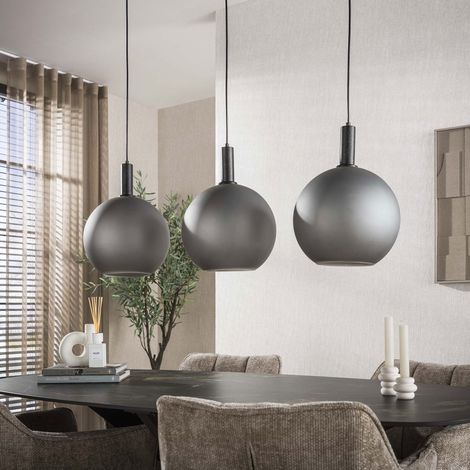 Suspension 3 lampes sphères 110x27x150 cm en verre sablé gris et noir (1/5)