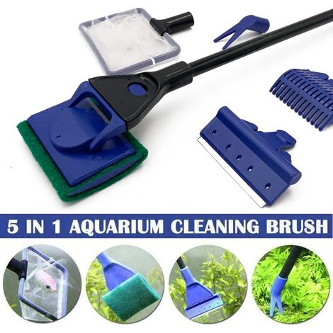 5-in-1-Aquariumreinigungsset: Fischernetz, Kiesrechen, Algenkratzer, Gabel, Schwammbürste, Glasreiniger