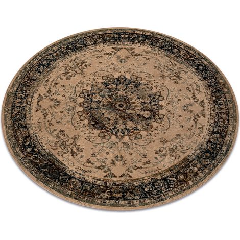 Wool carpet POLONIA KORDOBA25 circle Rosette, frame sepia beige round 200 cm