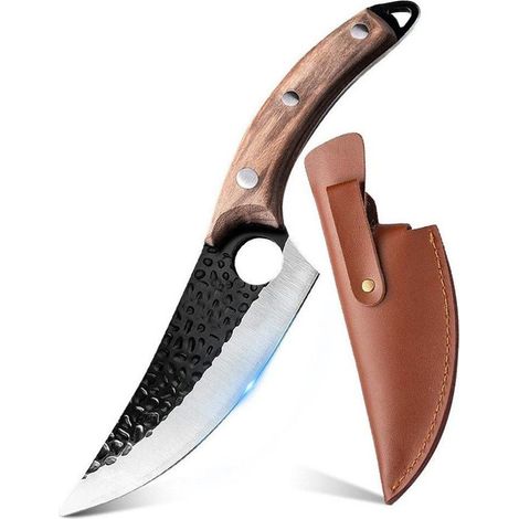 Ausbeinmesser 6 Zoll, Spickmesser aus 5Cr15 Edelstahl mit Holzgriff und Lederscheide, Fleischmesser für Fleisch, Gemüse und Outdoor-Küche (1/5)
