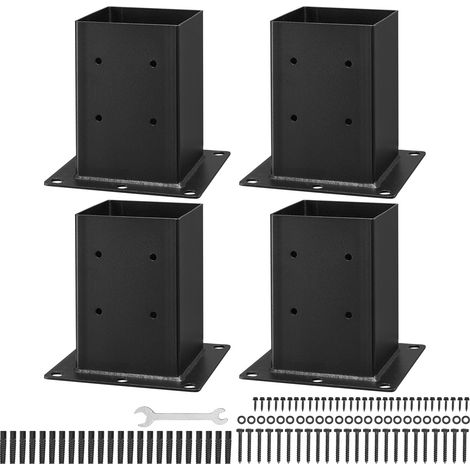 Mophorn Base para Postes de Madera 146 x 146 mm, Tamaño Interior 142 x 142 mm, Juego de 4 Soportes de Acero al Carbono con Espesor de 2 mm, Ideal para Pérgolas y Barandillas, Color Negro (1/5)