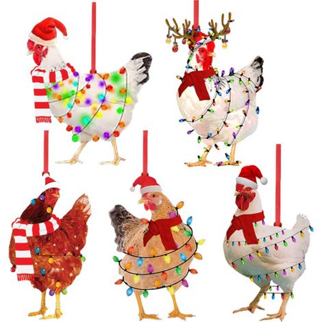 Écharpe de Noël Pendentif Poule Décorations de Fête en Bois pour Intérieur et Extérieur (1/5)