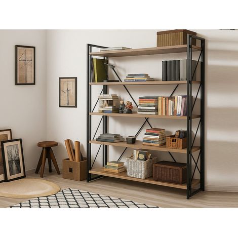 Dmora - Estante para libros Sol, Estante de oficina, Porta libros móvil, Biblioteca, 130x35h180 cm, Roble y Negro, con embalaje reforzado (1/5)