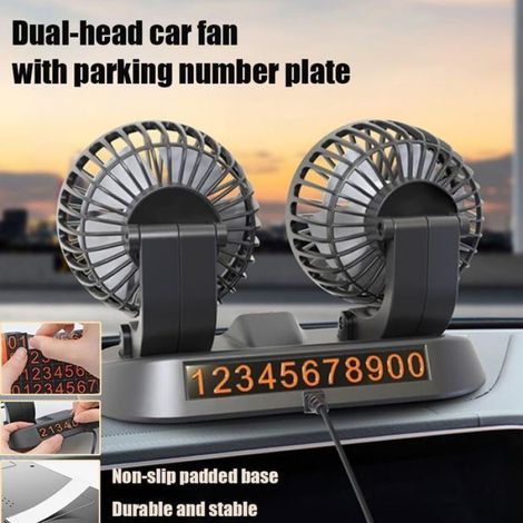 Ventilateur Voiture USB - Double Tête Rotative 360° - 3 Vitesses - Compatible SUV et Voitures - 1 Pièce (1/5)