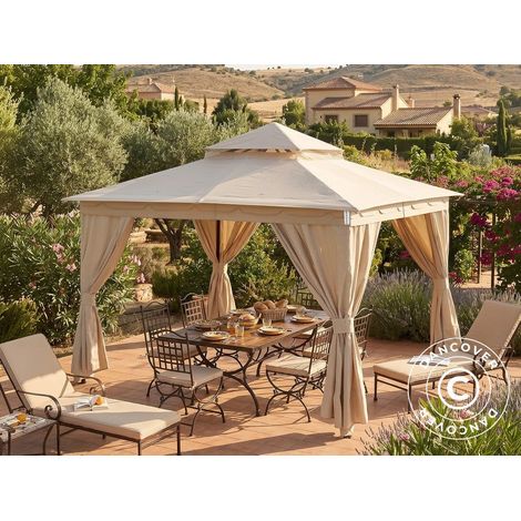 Cenador de jardín Horus con cortinas, 3x3,7m, Beige - Dancover