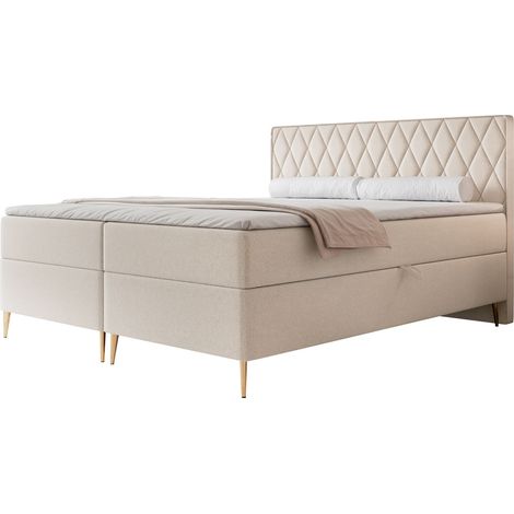 Selsey Caresso - Boxspringbett 160x200, Bonellmatratze, Topper, Chenille, creme (1/4)