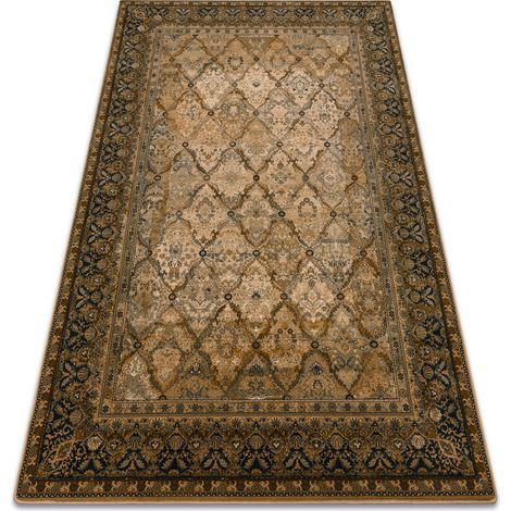Wool carpet SUPERIOR Grenada Frame, diamonds, oriental - cognac beige 135x200 cm