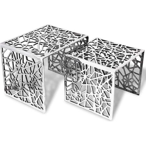 Mesa auxiliar cuadrada aluminio plateada 2 unidades vidaXL (1/4)