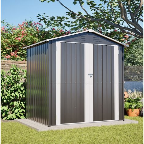 142x185cm Metall-Geräteschuppen Gartenhaus mit Belüftungslöchern , Inkl. Metallfundament , Abschließbare Tür ,Witterungsfest für Gartengeräte,Grau (1/5)