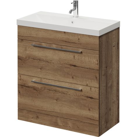 Napoli 390 Tobacco Oak 800mm 2 Drawer Vanity Unit with Rimini Basin - 800mm - Chrome 480mm Handle