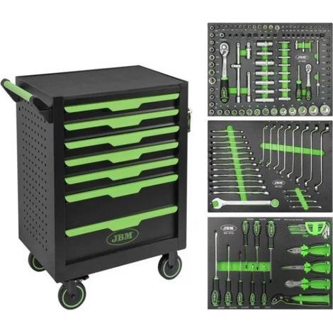 JBM 54834 Cassettiera verde 7 cassetti con utensili 154 Pz. (1/5)