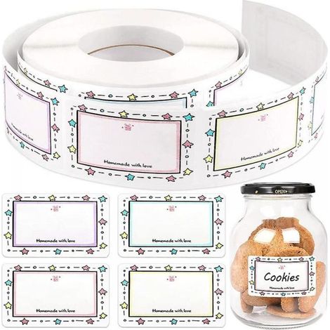 Etichette adesive per alimenti per vasetti di marmellata – 250 pezzi per rotolo, formato 5 x 3 cm, carta bianca resistente e sicura