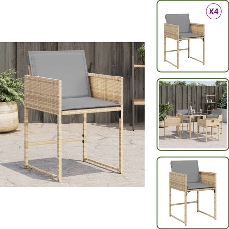 The Living Store Chaises de jardin avec coussins lot de 4 mélange beige - Chaise De Jardin - Fauteuil De Jardin - Mobilier De Jardin - Résine Tressée - Rotin Synthétique (1/5)