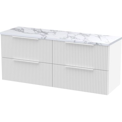 Tixall Fluted 4 Drawer Wall Hung Vanity Unit with Laminate Worktop, Satin White, 1200mm