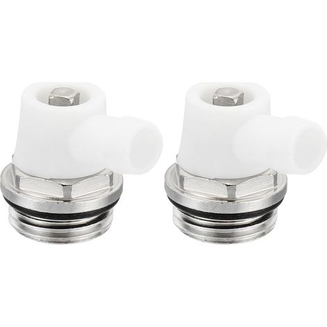 1/2" BSP Manuel Radiateur Air Ventilation Bouchon Vannes, 2 Paquet Nickel Plaqué Laiton Bleeder Bouchon avec Long Air Ventilation pour Radiateur Chauffage, Argenté Blanc (1/5)