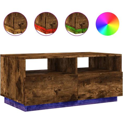 Tavolino da salotto con cassetto design moderno con luci LED 90 x 49 x 40 cm in legno ingegnerizzato marrone DEC037623