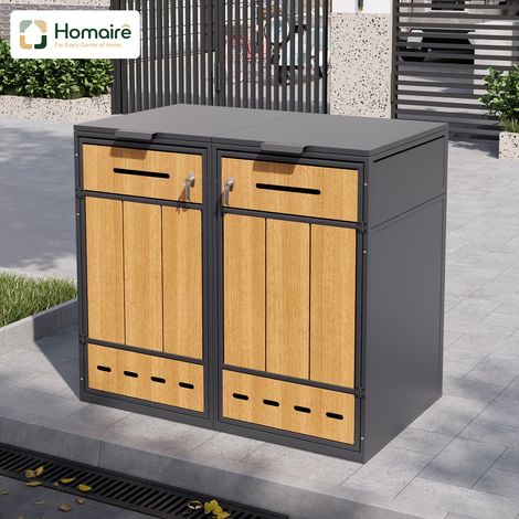 HOMAIRE Boîte à poubelles avec deux portes fermantes, ventilation et compartiments pour contenir deux poubelles (120-240 litres)