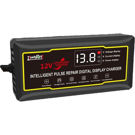 Chargeur lent intelligent pour batterie de voiture, chargeur lent de batterie automobile, chargeur de maintenance de batterie de voiture 12 V, chargeur lent de batterie au plomb avec écran digit (1/5)
