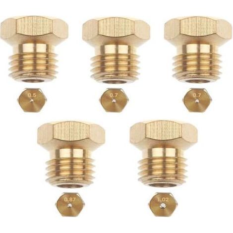 Pack de 5 gicleurs gaz butane universels 0,5/0,7/0,87/1,02 mm – Installation filetée pour brûleurs – Conversion gaz naturel en GPL (1/5)