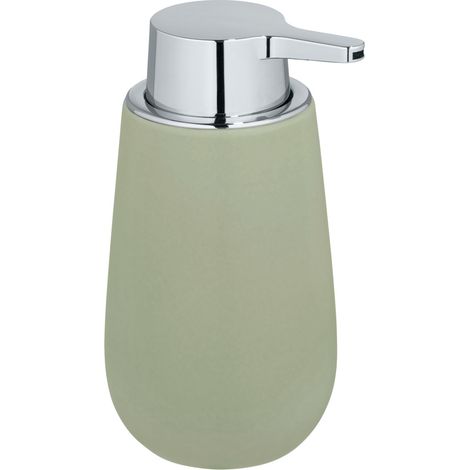 WENKO Distributeur Savon Liquide Badi, Capacité 320 ml, céramique, 9,5x16x8 cm, vert mat (1/5)
