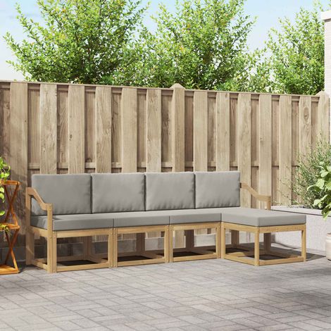 vidaXL Conjunto de sofás de exterior 5 uds. Blanco y Gris Claro (1/5)