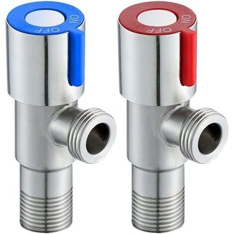 2 Pièces Vanne d'Angle En Acier Inoxydable, Valve Triangulaire, Vanne d'Angle De Robinet, Valve d'Angle En Acier Inoxydable 304 Étanches Pour La Salle De Bain, Cuisine, Toilette (Bleu, Rouge) (1/5)