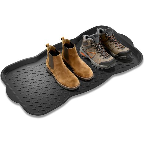 Bac d'égouttement pour Chaussures, en Plastique, Noir, Multi-usages, en Forme de Feuille, env. 75,5 x 38 x 3,5 cm, Robuste et Lavable (1/5)