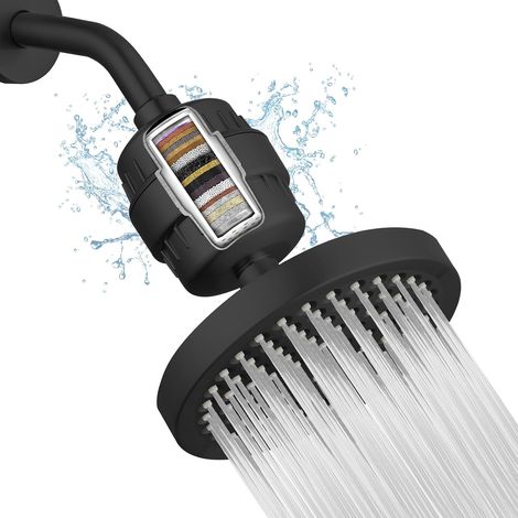 Ensemble de pommeau de douche filtrant haute pression, filtre de douche effet pluie, élimine les impuretés, noir mat. (1/5)