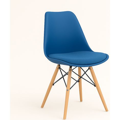ORION91 Silla ATRIA Azul Claro Asiento Acolchado Piel  Sintética y Patas Haya 49x84x52,5cm Comedor Oficina Salón Teletrabajo Cocina - SpazioLuzio - Unidad