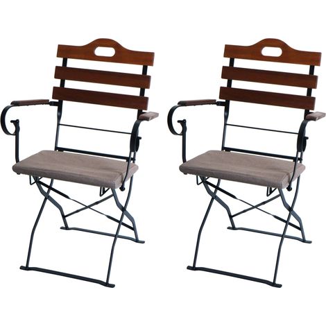 Lot de 2 chaises de terrasse HWC-J40, chaise pliante, qualité restauration, acacia - marron, rembour (1/5)