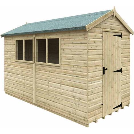 12 x 6 Feet Apex Premier 16mm Shed - Solid Wood/Softwood/Pine - L355 x W175 x H242.3 cm - Green