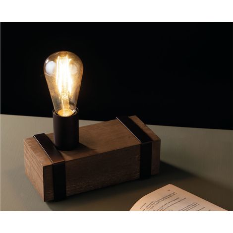 Ausgefallene Vintage Industriedesign Tischlampe TEXAS 1 flammig mit Holzbalken (1/4)