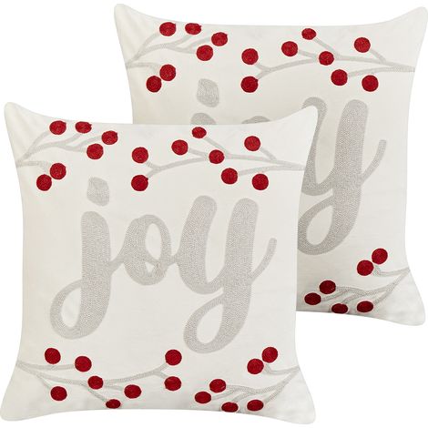 Conjunto de 2 cojines de tela de terciopelo con motivo navideño blanco 45 x 45 cm Praliné (1/5)