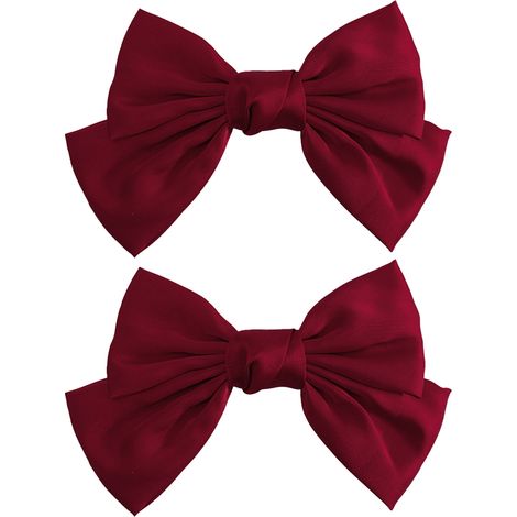 Bow Hair Clip - Satin Fabric - Metal French Barrette - For Women And Girls - Red Or Black - 2 Pieces (1/5)