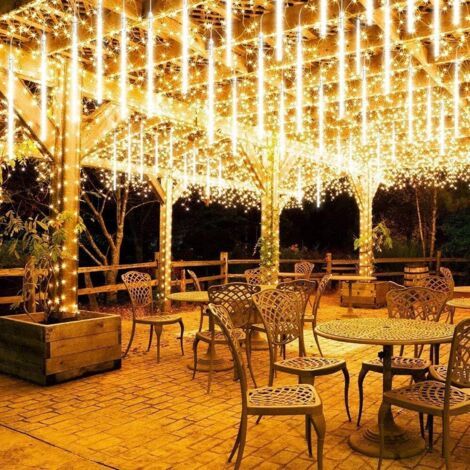 Guirlande lumineuse d'extérieur 50M – Pluie de météores avec 192 LEDs – Étanche – Blanc chaud – 8 tubes de 30 cm pour décorations intérieures - 192LEDs (1/5)