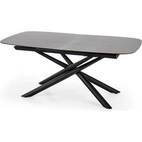 Table de salle à manger extensible avec plateau en verre gris foncé et pied central design en acier noir Chambord (1/5)