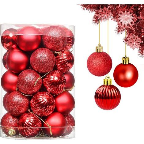 Boules De Noël Rouge, 34 Pièces Noel Decoration Sapin Boules Ornements Rouge Décoratifs Pendentifs, Objets de Décoration de Noël Suspension pour Deco Sapin, Guirlande Noel (1/5)