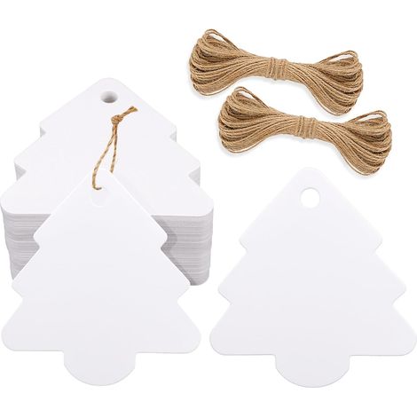 100PCS Étiquettes de Noël en Papier Kraft Blanc - Étiquettes Arbre et Cadeaux Avec Ficelle pour Emballage et Décoration (1/5)