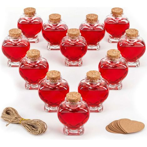 Heart-Shaped Glass Bottles with Corks, Set of 12 (1/5)