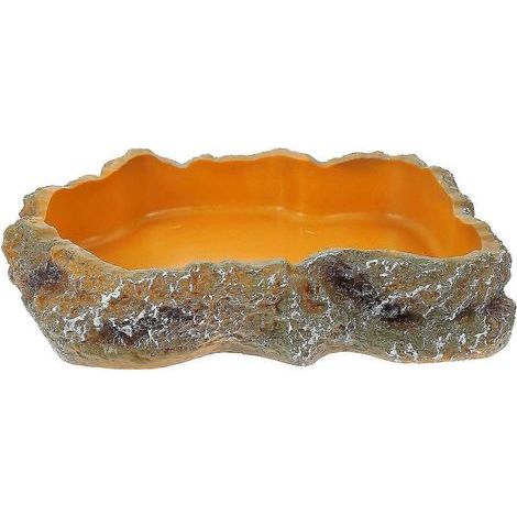 Gamelle pour reptiles, en résine imitation pierre, couleur naturelle, résistante, pour geckos, serpents, lézards et tortues, 23,5 x 17,5 x 5 cm, 1 pièce