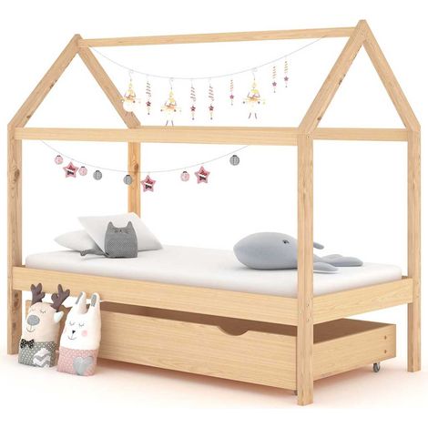 Kinderbett mit Schublade Massivholz Kiefer 80x160 cm