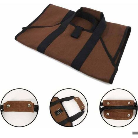 Sac transport bois de chauffage toile cirée 38x18 pouces, poignées et sangles renforcées, pour bois, foin, maison, camping (1/5)