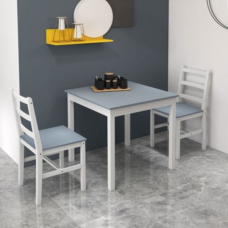 Ensemble Table et Chaises pin gris et blanc Table Chaises 3 pièces format compact pin 2 personnes (1/5)