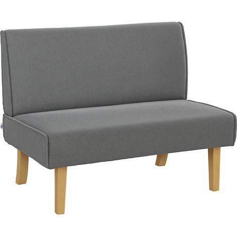 Canapé deux places, avec, housse en velours côtelé, sellerie épaisse et, pieds en bois massif, pour, salon, chambre, bureau, gris (1/5)