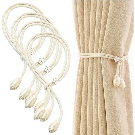 Lot de 4 Embrasse pour Rideaux, Rideaux en Coton tissé à la Main Supports de Rideaux embrasses à Rideaux, Modes Embrasses à Rideaux ,Blanc Cassé (1/5)