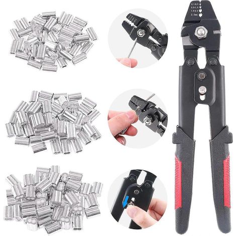 Outil de sertissage, avec 150 manchons doubles en aluminium de 1,2/1,5/2 mm (1/5)