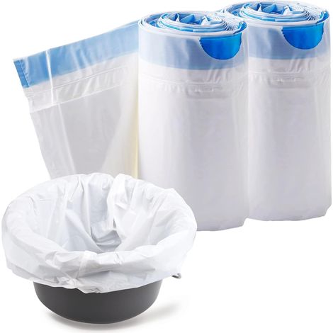 Sacs Jetables Pour Chaise Percée - 53 x 40 cm - Universels Pour Seau Standard Et Bariatrique - Avec Cordon De Serrage - Lot De 40