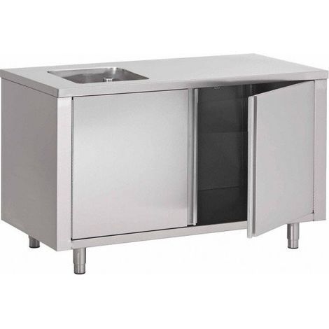Table Armoire Inox Centrale Du Chef 1 Évier (P)700 X (H)850 Mm 2 Portes Battantes, Sans Dosseret, Aisi 430 - Prodirest