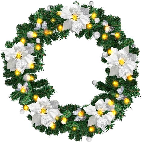 TolleTour Ghirlanda natalizia Decorazione natalizia per parete, camino, scala 2,7 m decorata con 50 LED con ornamenti argentati